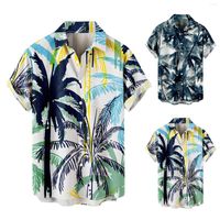 Erkekler Sıradan Gömlekler 2022 Yaz Hawaii Gömlek 3D T-Shirt Retro Hindistan cevizi Ağacı Deseni Kısa Kollu Adam Camisa Tatil Casua Plajı