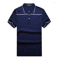 Мужская половая рубашка полоса Polo Silk Men 2022 Модная повседневная с коротким рукавом с коротким рукавом эластичный рисунок Большой размер M-5xl качество