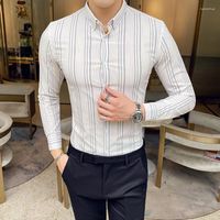 Erkekler Sıradan Gömlekler 2022 Sonbahar İngiliz Tarzı Erkekler Pinstripe gömlek Uzun kollu ince ince demir olmayan iş moda