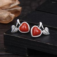 Stud Earrings Natural Agate Red Female S925 Sterling Silver ...