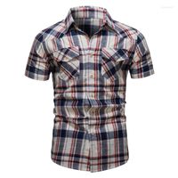 Мужские повседневные рубашки модная мужская рубашка летняя клетчатая рубашка 2022 Мужской размер мужской печать мужской джинсовая ткань для мужской одежды