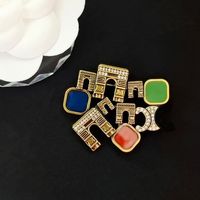 Vintage Crystal Letter Brooch Women Retro Letters Brooches S...