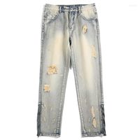Jeans masculins 2022 hommes d￩chir￩s Pantalons de jean de pieds ￠ fermeture ￩clair HARAjuku Hop Hop Straight Baggy Pants mode Gothic Vintage Streetwear