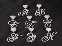 Cursive Letter With Heart Bail Brush Cubic Zirconia Intial N...
