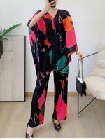 Women' s Two Piece Pants GVUW Printing Pleated Set Women...