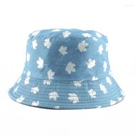 Berets 2022 Print Fisherman Hat Denim Bucket Hats قابلة للانعكاس بوب قبعات الهيب هوب غوروس الرجال نساء بنما كاب كاب