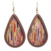 Dangle Earrings Vintage Classic Colorful Leather Wood Teardr...