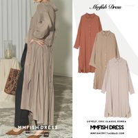 Casual Dresses Japanese Loose Large Size Long- sleeved Pleate...