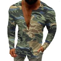 Erkekler Sıradan Gömlek Kamuflaj Trendi İlkbahar ve Sonbahar Erkekler Uzun Kollu T-Shirt Avrupa Amerikan Henry Yakası Alt Gömlek Top