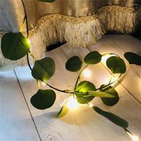 Cuerdas 2m 20leds hojas verdes luces de cuerda l￡mpara de guirnalda colgante de hadas artificiales para fiestas decoraci￳n de la sala de Navidad