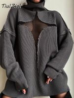 Pullages de femmes Spullage en tricot Tiulzial Y2K Pullor automne d'hiver Pallon surdimensionné Hollow Out Patchwork Mesh Top Lutleneck Top Fits 221206