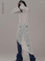Robes décontractées yedinas mi-col haut robe en dentelle blanche Femmes à manches longues Vintage Asymétrique irrégulière Y2K Style coréen Gothic Vestidos