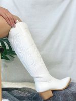 Сапоги ковбоя Cowgirls Western осень зимний белый колено женски Большого размера 41 Комбинированная прогулка на каблуках винтажные туфли 221207