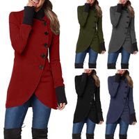 AW2022 겨울 야외 새로운 여성 가을/겨울 코트 단색 단일 가슴 헴 패션 슬림 따뜻한 긴 슬리브 코트
