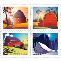 Stodoła pocztówka pocztowa US Postal American Historia Święto Świętu Świętowanie rocznicowa Rolka 100 kart pocztowych rocznicowy ślub