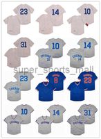 Beyzbol Formaları Ryan Sandberg 23 Ernie Banks 14 Santo 10 Dawson 8 Maddux 31 Jersey Beyaz Mavi Gri Renk Emekli Erkekler dikişli