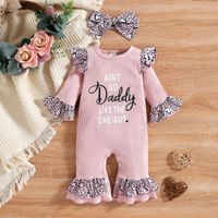 Rompers FocusNorm 018m 2pcs Baby Girls Boys Romper Lettion Letter Leopard Print Flare Sleeves Jumpsuit Beadband 221207