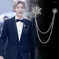 Broşlar Kore Moda Kristal Altıgen Yıldız Broş Tassel Kavur Pimleri Rozeti Gömlek Yaka Zinciri Takı Hediyeleri Erkek Aksesuarları