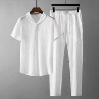 Мужские спортивные костюмы 2pcs/set Summer STATFITS Устанавливает чистого цвета Рубашки с коротким рукавом.