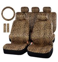 Cubiertas de asiento para automóvil 12 piezas de leopardo Set de estilo Protector Universal Fit La mayoría de los automóviles cubre Auto Interior DecoationCar3636496