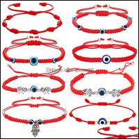 Chaîne 2021 Rope rouge bracelets pour femmes hommes Fashion Lucky fait à la main Fatima Hand Evil Blue Eye Elephant Tortoise Pendants Wove Dhxds