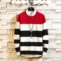 Autumn new fashion striped color round neck sweater trendy m...