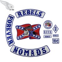 10pcs Conjunto de rebeldes n￴mades para sempre bordados de motociclista de ferro na jaqueta colete de couro punk 40cm 305U