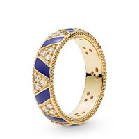Blue Stripes and Stones anillo de oro amarillo chapado con caja original para pandora 925 joyería de boda de plata esterlina joyería para mujeres anillos de regalo de novia