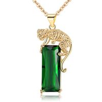 Damas Fashion Leopard Emerald Tourmaline Colgante Collar Personalidad Diseño único Collar Versátil Joyería