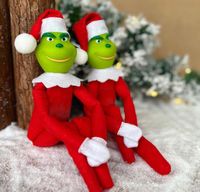 Red Christmas Green Monster Elf Ornamentos Xmas Grinch039s ￁rvore de Decora￧￣o de Festa de Natal pendurada Dolls pendentes na prateleira em 58877794
