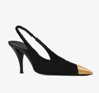 Femmes de luxe Vesper Sandales Chaussures Slingback Pompes en cuir brevet Metal Toe Cap Lady Fashion High Heels Walking Eu3540box5699551