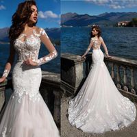 Mermaid Lace Wedding Dresses 2023 Sexy Sheer Jewel Neck Long...