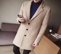 S5XL MENS Solid Color Wool Coat England Middle Long Coats Jackets Slim Fit Male Homme Winter Overcoat Woolen Coat Korean1700532