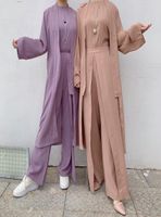 Ethnische Kleidung Eid Plain Women Tops mit Hosen arabisch t￼rkisch 3 -teilige passende Set Muslimische Frau Kimono Abaya Dubai Modest Outfit6353860