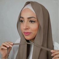 Etnik Giyim Müslüman Kadınlar Düz Şifon Hijab Eşarp Halat Malezyalı Kadın Eşarpları Hijabs Uzun Şallar Geri