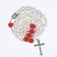 Chains Rosary Beads Necklace Imitation Pearl Crucifix Cross ...