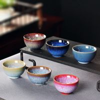 Casa de t￩ de cer￡mica vintage china Cambio de t￩ de horno de horno 6 colores Peque￱os kung fu -tazas Topes de t￩ L￭neas de t￩ Bottles BH8135 TQQ