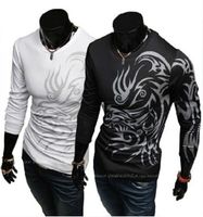 Tatuagem impress￣o camiseta homens de manga longa nova moda masculina roupas casuais slim fit ock algod￣o camiseta tees cj1457715239