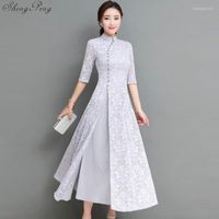 Roupas étnicas 2022 Mulheres de verão elegantes Retro chineses vestido tradicional algodão de seda Cheongsam feminino lady wedding casual design qipao q201