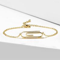 Bracelets de liaison 2022 Fashion Simple CZ Zirconia Paper Clip Shape Chain pour les femmes Girls Gold Color Party Bijoux Cadeaux