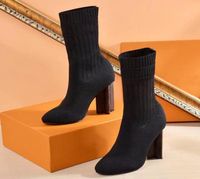 Herbst Winter Socken Absätze Fersenstiefel Mode sexy gestrickte elastische Bootdesigner Alphabetische Frauen Schuhe Lady Brief dicke High Hee8675591