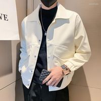 Мужские куртки 2022 Бренда одежда мужчина весна высококачественные повседневные кожаные куртки/мужская мода сплошной лацка