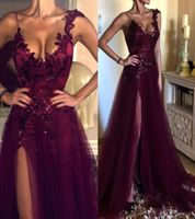 Elegant Grape Purple Lace A Line Split Prom Dresses 2020 For...