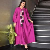 Vestido étnico vestido caftan marocain manto femme manga longa borra