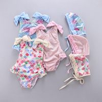 Traje de baño para mujeres Niñas de verano Monokini traje de baño con tapa de natación escamas de pescado arcoiris impresas correas de proa sin mangas ruffles princesa