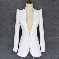 Kadınlar Takım En İyi Kalite 2022 Şık Tasarımcı Blazer Kadın Omuz Omuz Omuz Tek Düğmesi Beyaz Ceket