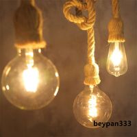 New style Hemp Rope Pendant Lamps LED Lights Vintage Country...