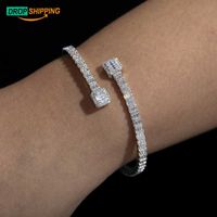 Drop envío Fine Women Jewelry 3.8 mm de ancho 925 Sterling Plate VVS Baguette Moissanite Diamond Famosa Brand Bangle