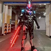 Parti Maskeleri Cyberpunk Bar Gelecek Savaşçı Led Işık Mech Performans Props Işıklı Mekanik Zırh Kostümleri Cosplay Shinobi Mask 221220