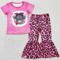 Boutique Baby Girl Clothes Bell Pants Set Short Sleeve Cow P...